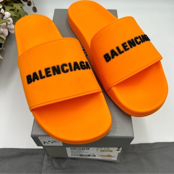 Men’s Balenciaga rubber pool slides logo size 46 made in Italy - Picture 4 of 9
